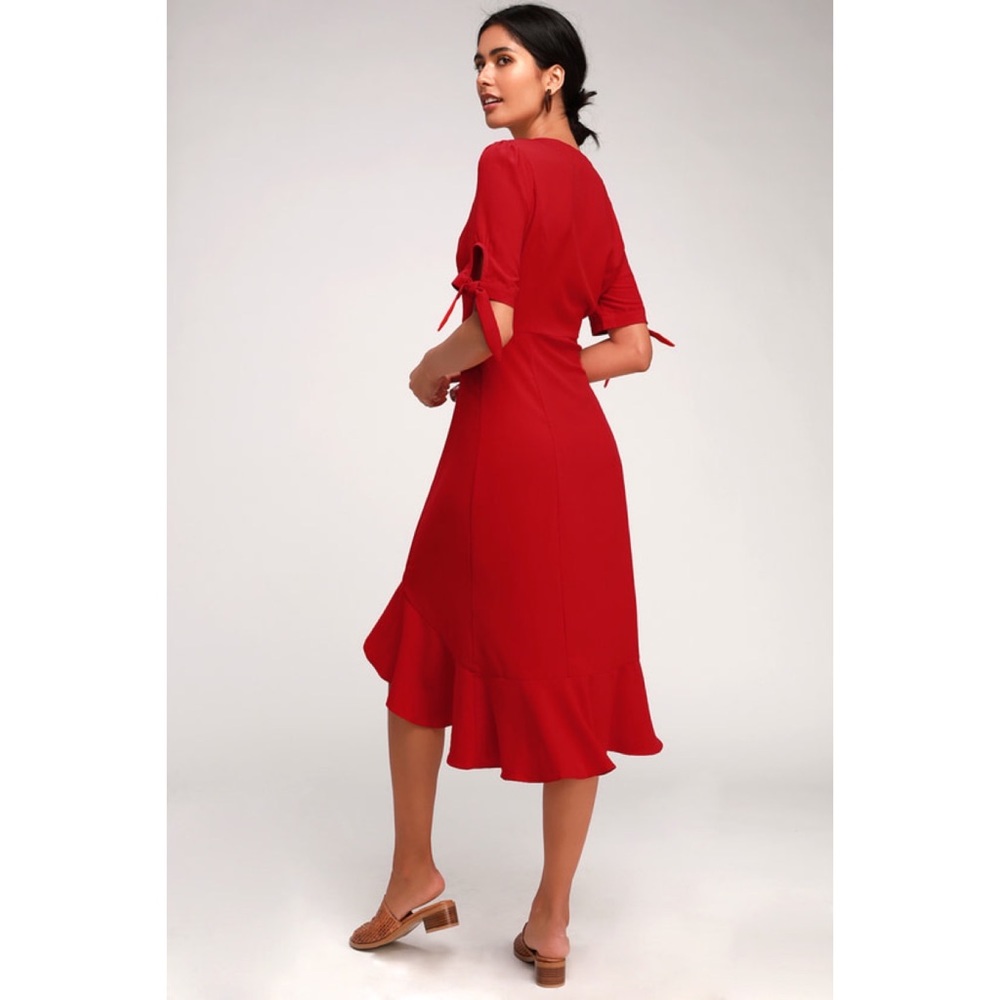 Button Front Red Dress - Picture 2 of 5